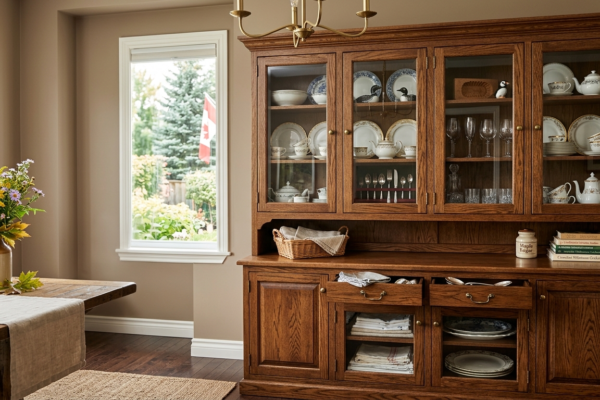 wood hutch with glass doors